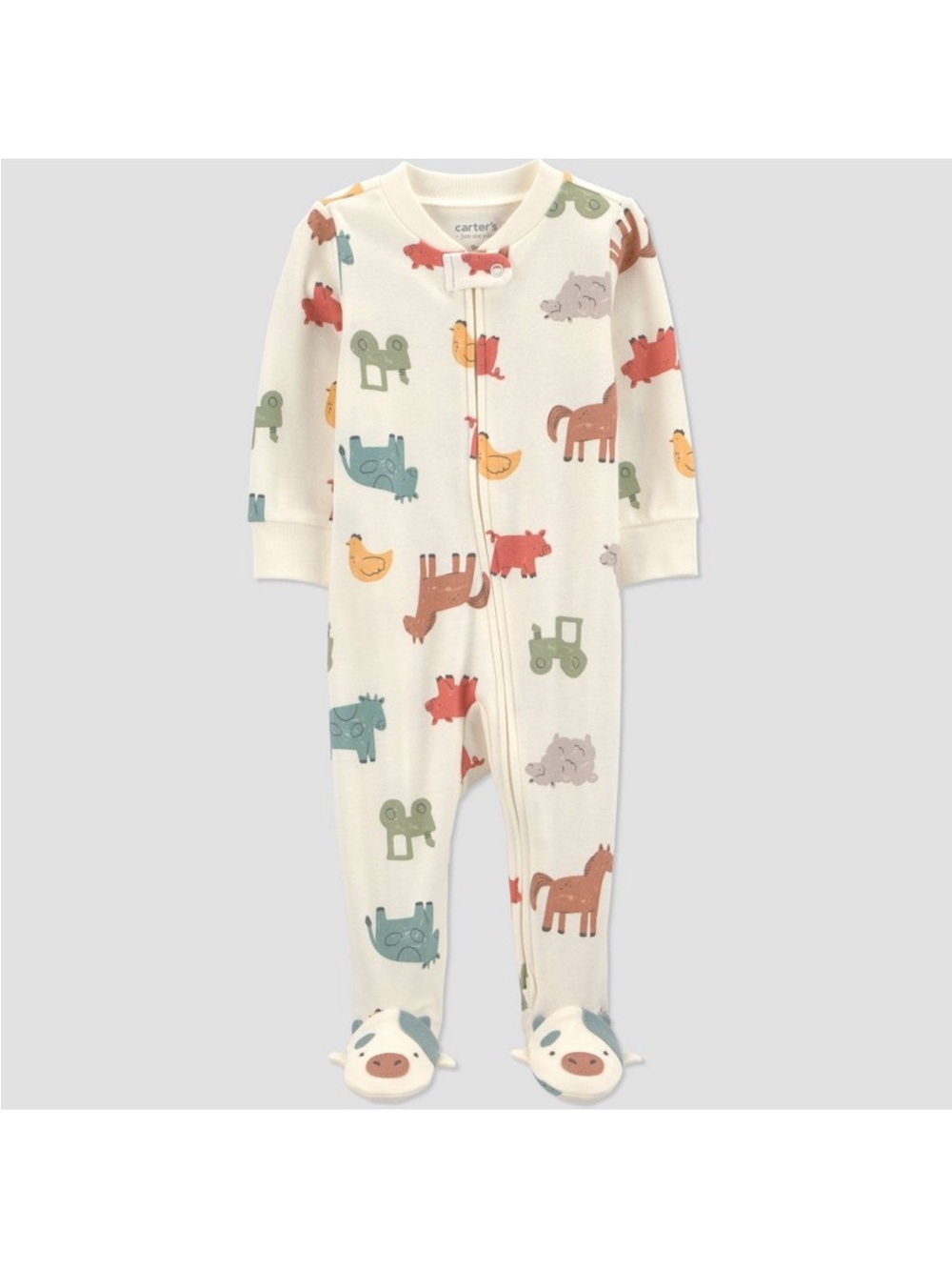 Carter's Cream Footed One-Piece Pajamas with Colorful Farm Animal Print
